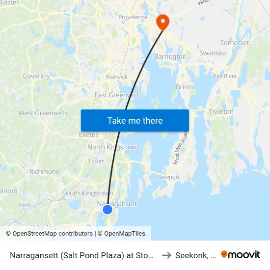 Narragansett (Salt Pond Plaza) at Stop & Shop to Seekonk, MA map