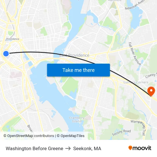 Washington Before Greene to Seekonk, MA map