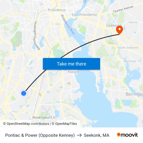 Pontiac & Power (Opposite Kenney) to Seekonk, MA map