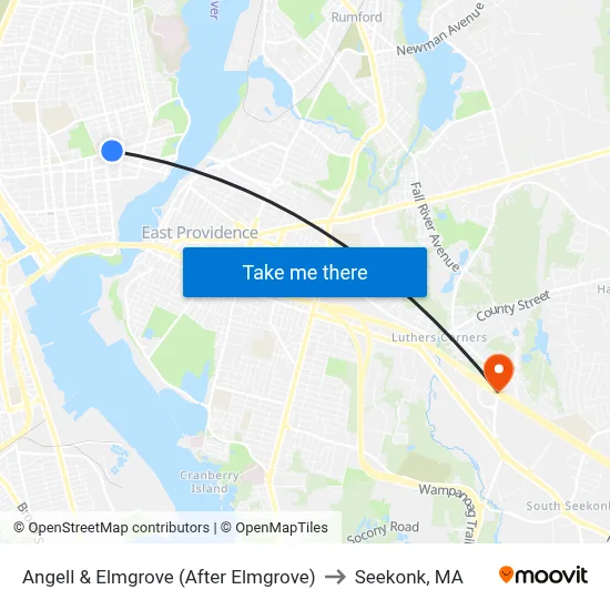 Angell & Elmgrove (After Elmgrove) to Seekonk, MA map