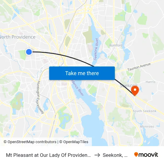 Mt Pleasant at Our Lady Of Providence to Seekonk, MA map
