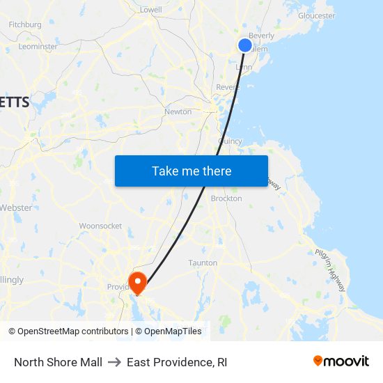 North Shore Mall to East Providence, RI map