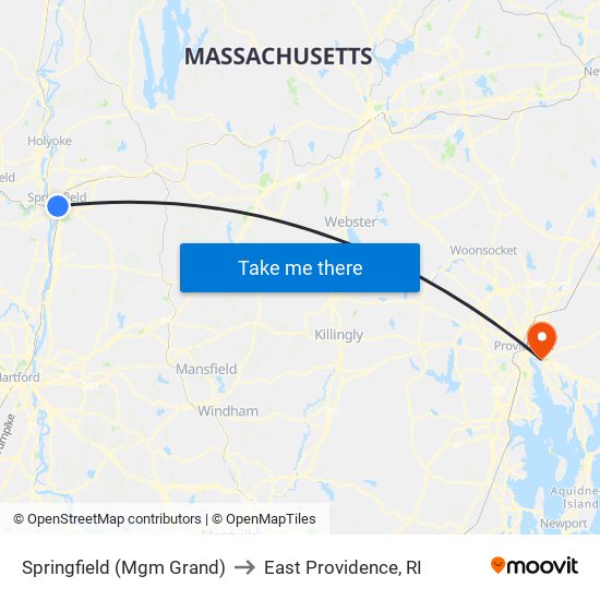 Springfield (Mgm Grand) to East Providence, RI map