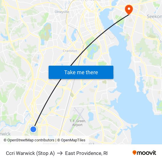 Ccri Warwick (Stop A) to East Providence, RI map