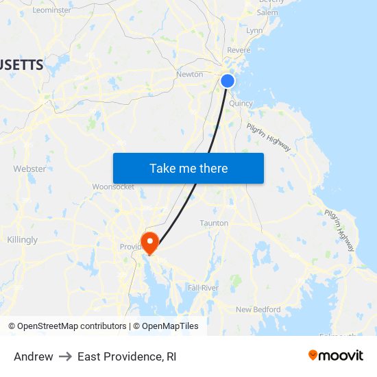 Andrew to East Providence, RI map