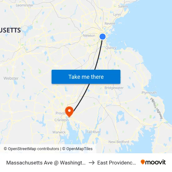 Massachusetts Ave @ Washington St to East Providence, RI map