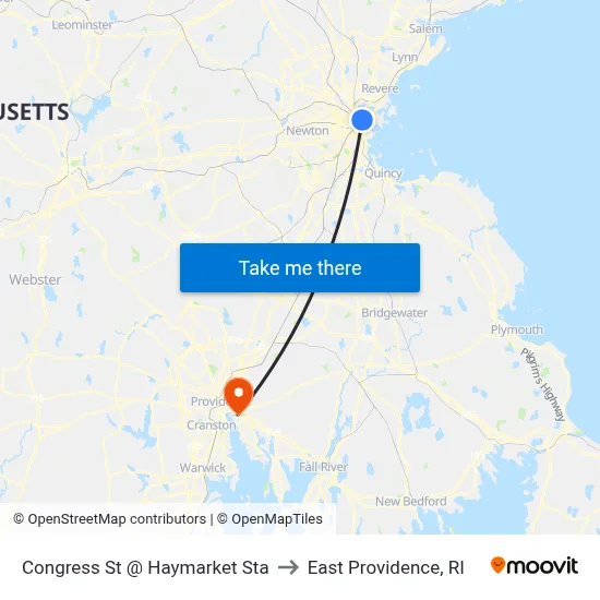 Congress St @ Haymarket Sta to East Providence, RI map