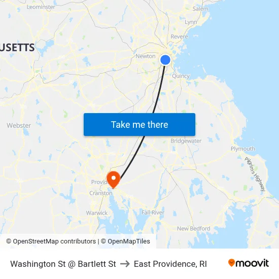 Washington St @ Bartlett St to East Providence, RI map