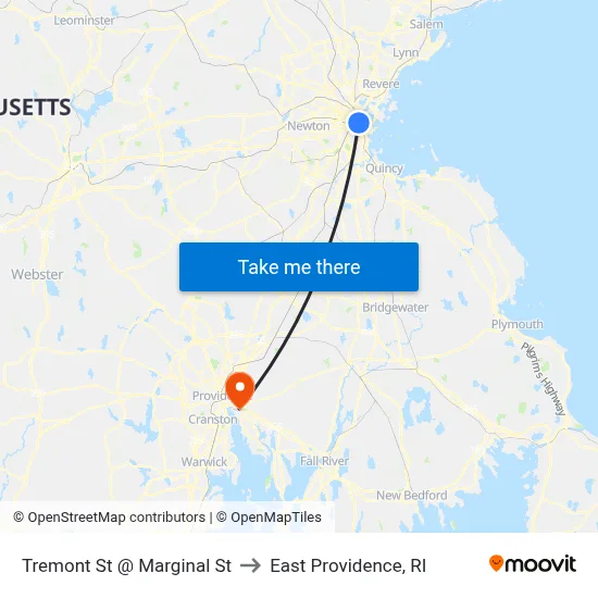Tremont St @ Marginal St to East Providence, RI map
