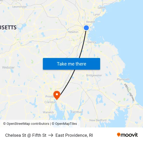 Chelsea St @ Fifth St to East Providence, RI map
