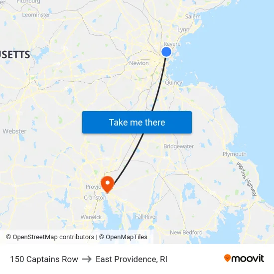 150 Captains Row to East Providence, RI map