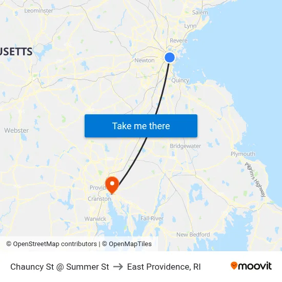 Chauncy St @ Summer St to East Providence, RI map