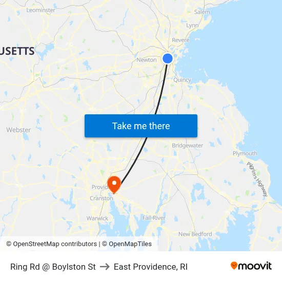 Ring Rd @ Boylston St to East Providence, RI map