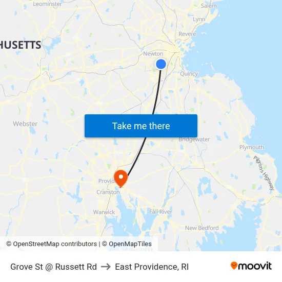 Grove St @ Russett Rd to East Providence, RI map