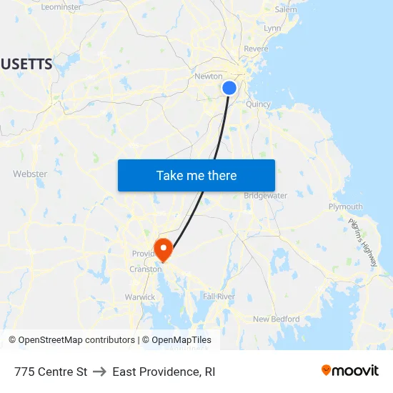 775 Centre St to East Providence, RI map