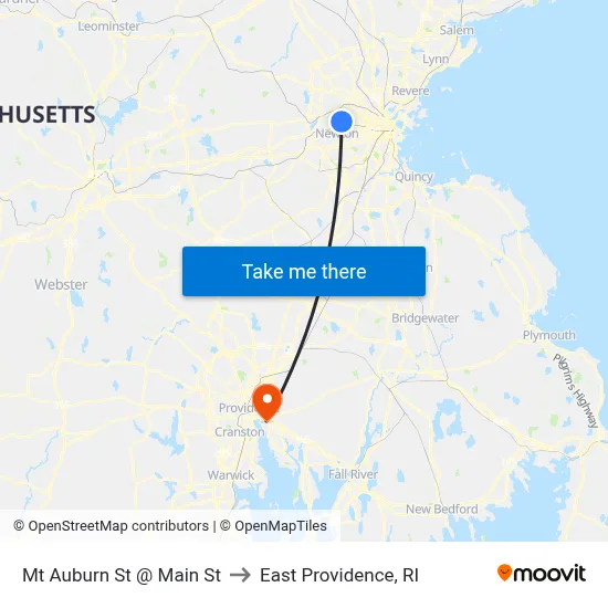 Mt Auburn St @ Main St to East Providence, RI map