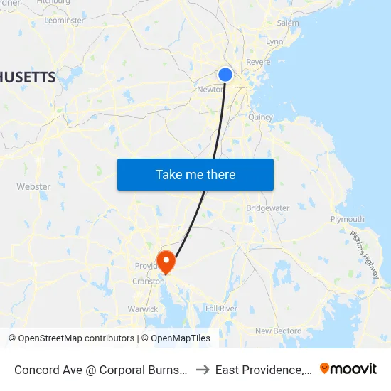 Concord Ave @ Corporal Burns Rd to East Providence, RI map