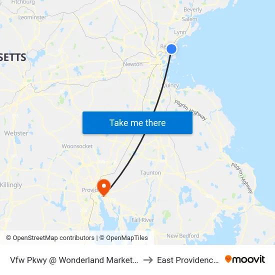 Vfw Pkwy @ Wonderland Market Place to East Providence, RI map