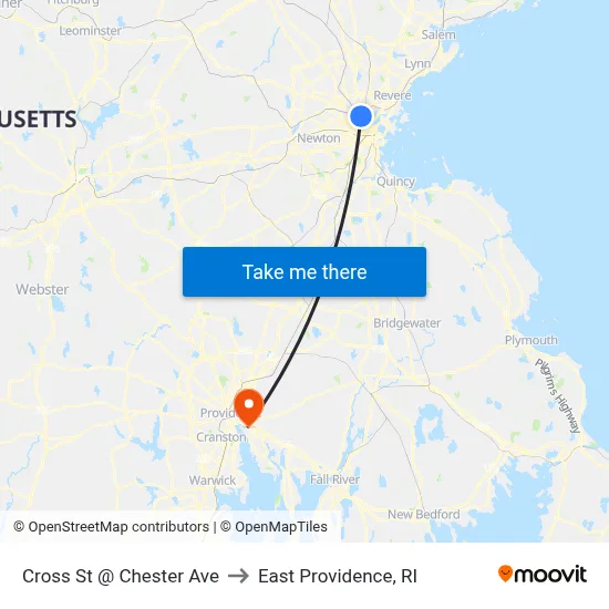 Cross St @ Chester Ave to East Providence, RI map