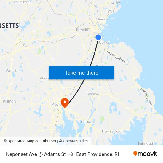 Neponset Ave @ Adams St to East Providence, RI map
