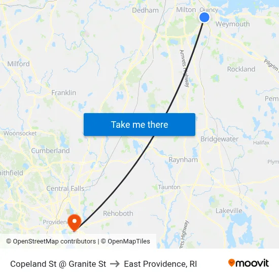 Copeland St @ Granite St to East Providence, RI map