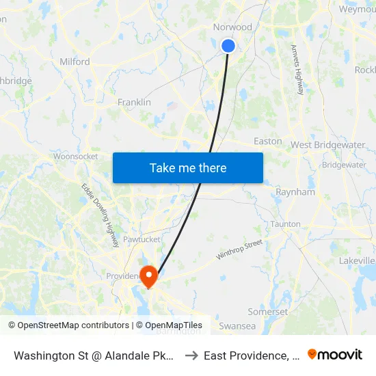Washington St @ Alandale Pkwy to East Providence, RI map