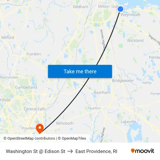 Washington St @ Edison St to East Providence, RI map