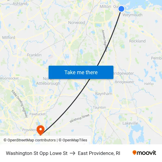 Washington St Opp Lowe St to East Providence, RI map