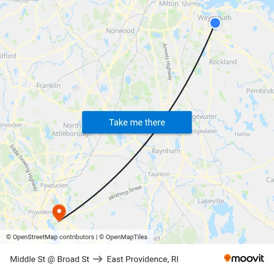 Middle St @ Broad St to East Providence, RI map