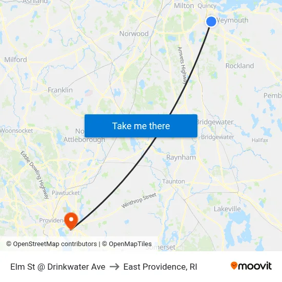 Elm St @ Drinkwater Ave to East Providence, RI map