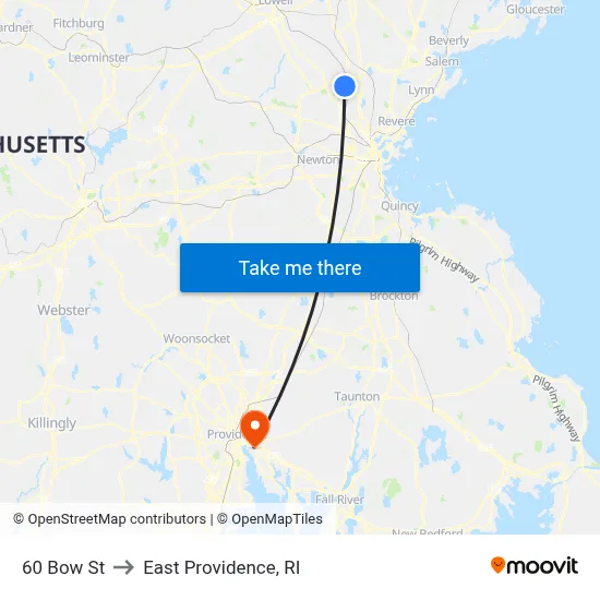 60 Bow St to East Providence, RI map