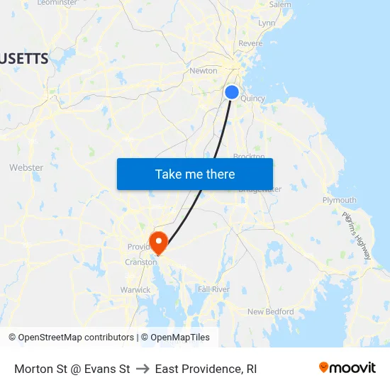 Morton St @ Evans St to East Providence, RI map