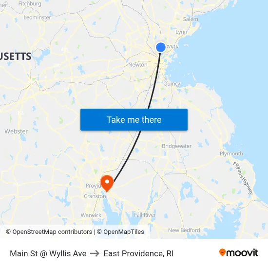 Main St @ Wyllis Ave to East Providence, RI map