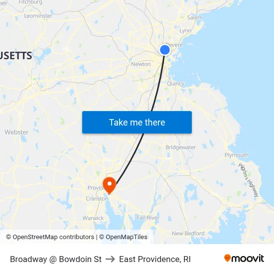 Broadway @ Bowdoin St to East Providence, RI map