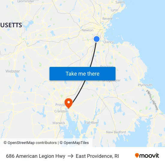 686 American Legion Hwy to East Providence, RI map