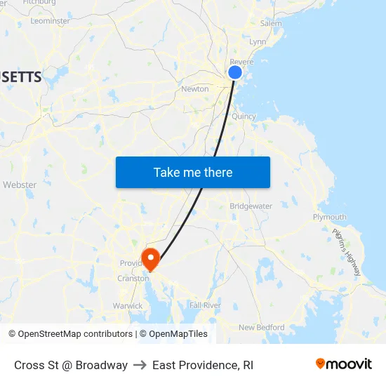 Cross St @ Broadway to East Providence, RI map