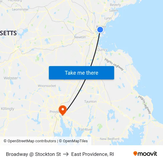 Broadway @ Stockton St to East Providence, RI map