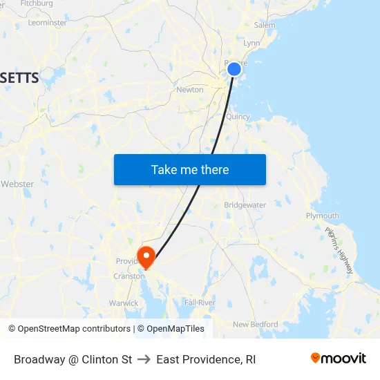 Broadway @ Clinton St to East Providence, RI map