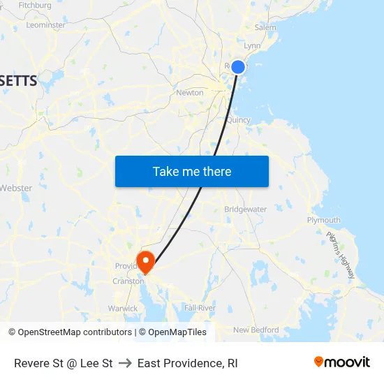 Revere St @ Lee St to East Providence, RI map