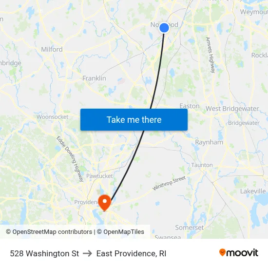 528 Washington St to East Providence, RI map