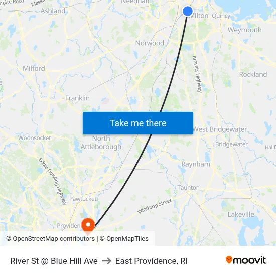 River St @ Blue Hill Ave to East Providence, RI map