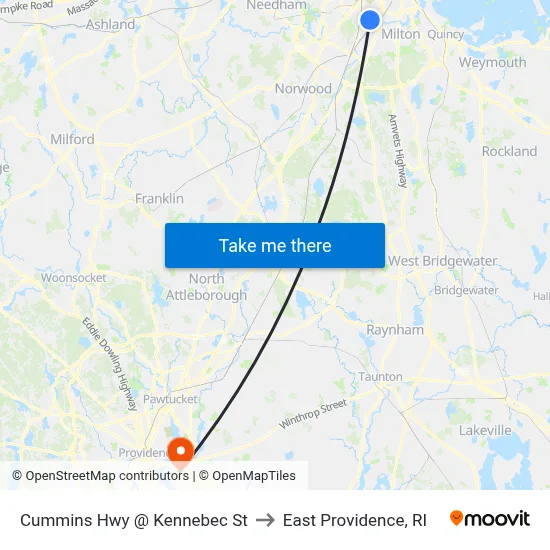 Cummins Hwy @ Kennebec St to East Providence, RI map
