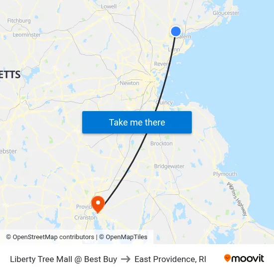 Liberty Tree Mall @ Best Buy to East Providence, RI map