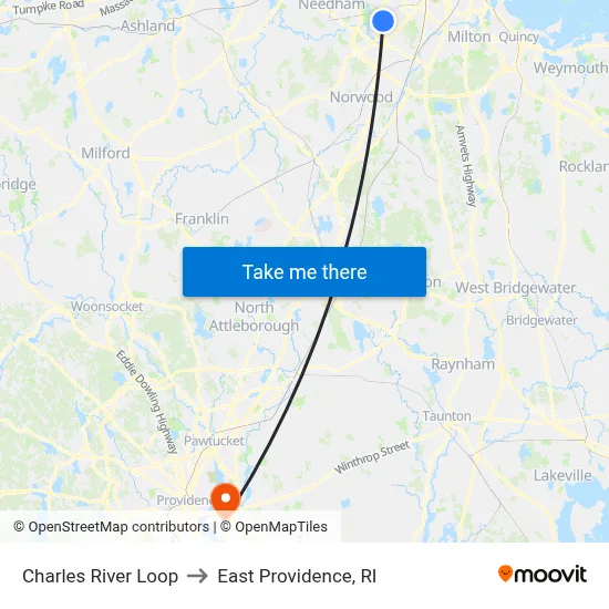 Charles River Loop to East Providence, RI map