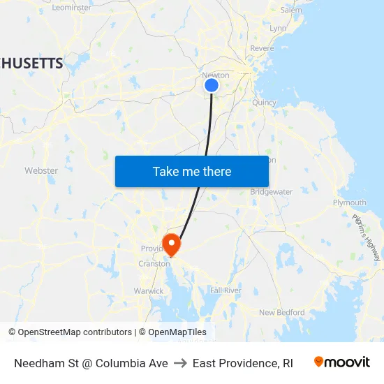 Needham St @ Columbia Ave to East Providence, RI map
