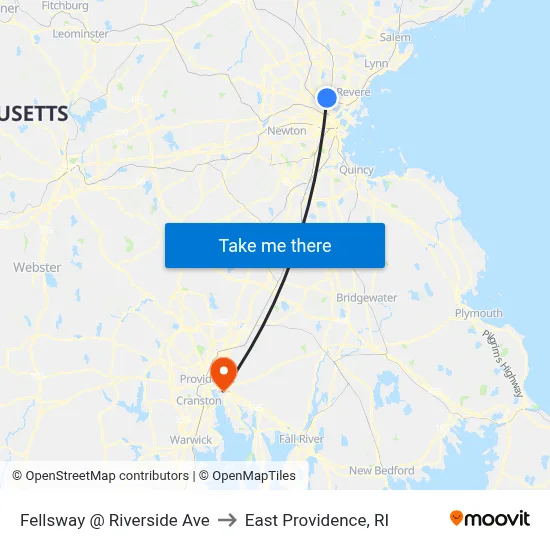 Fellsway @ Riverside Ave to East Providence, RI map
