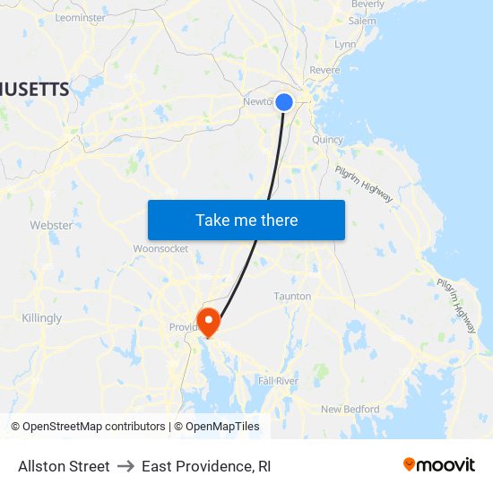 Allston Street to East Providence, RI map