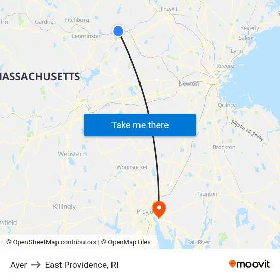 Ayer to East Providence, RI map