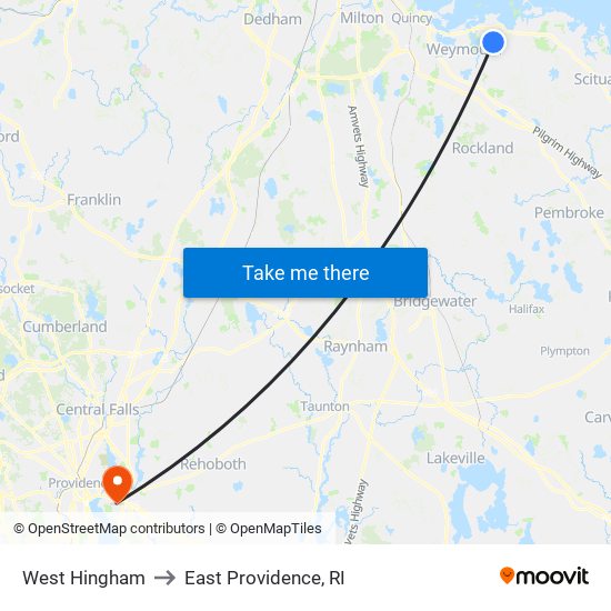 West Hingham to East Providence, RI map