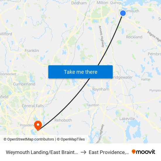 Weymouth Landing/East Braintree to East Providence, RI map